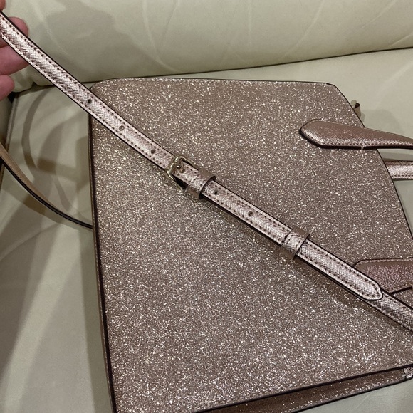 Kate Spade Rose Gold Tinsel Glitter Fabric Sparkle Satchel Purse Bag - Picture 13 of 14